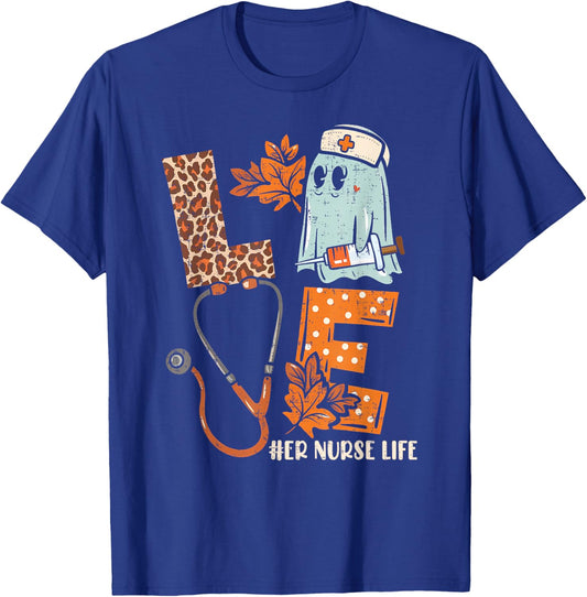 Halloween ER nurse LOVE ER Nurse life Stethoscope T-Shirt - T-Shirt | Royal