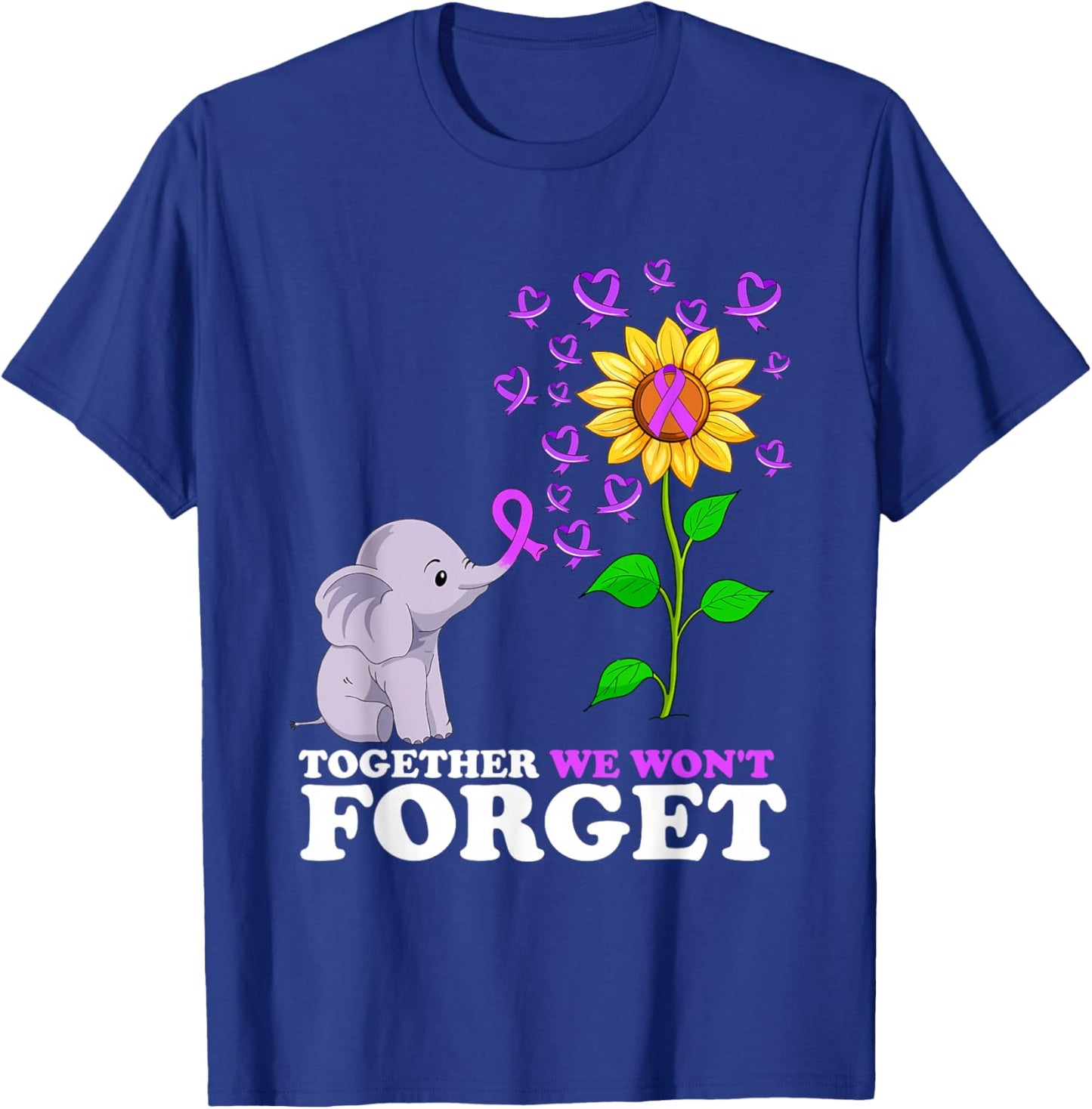 Elephant Purple Ribbon End Alzheimer's Awareness Sunflower T-Shirt - T-Shirt | Royal