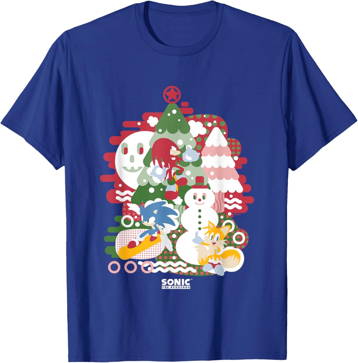 Sonic The Hedgehog Christmas Sonic & Friends Enjoying Winter T-Shirt - T-Shirt | Royal