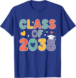 Class of 2038 Grow with Me First Day of School Graduation T-Shirt - T-Shirt | Royal