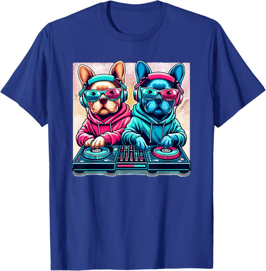 Funny DJ French Bulldog Disco Sound Tech Headphone Music T-Shirt - T-Shirt | Royal
