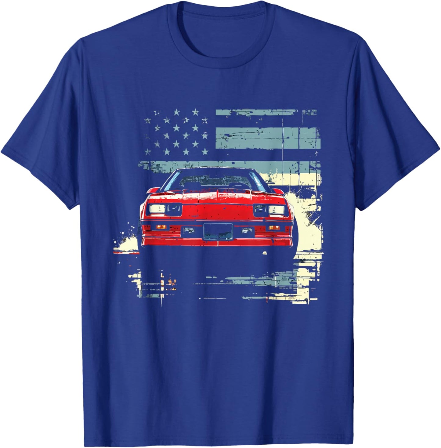 1985 IROC Z28 Front Profile USA Flag Muscle Car IROC Z T-Shirt - T-Shirt | Royal