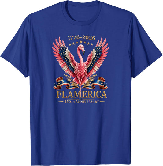 Flamerica 250th Anniversary Patriotic Flamingo T-Shirt - T-Shirt | Royal