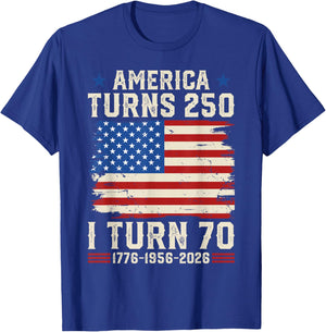 Retro Funny America Turns 250 I Turn 70 1956 70th Birthday T-Shirt - T-Shirt | Royal
