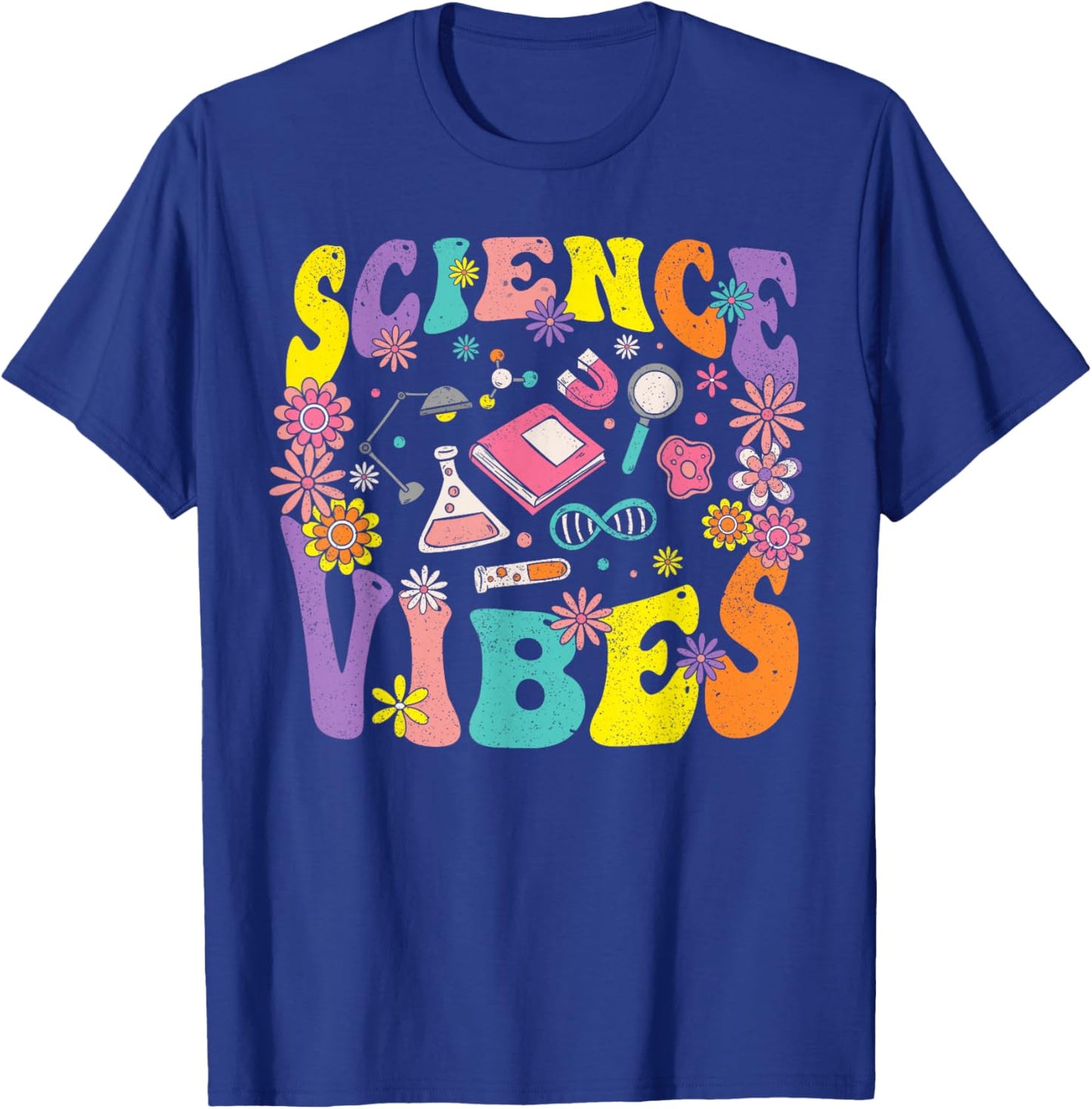 Science Vibes Retro 1st Day of Back To School Groovy Teacher T-Shirt - T-Shirt | Royal