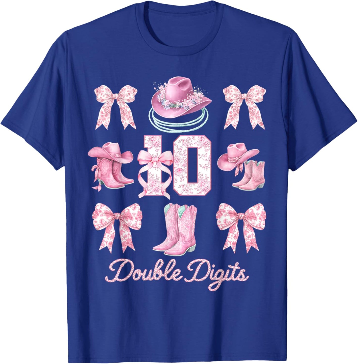 10th Birthday Girl Cowgirl Coquette Bow Rodeo Western Bday T-Shirt - T-Shirt | Royal
