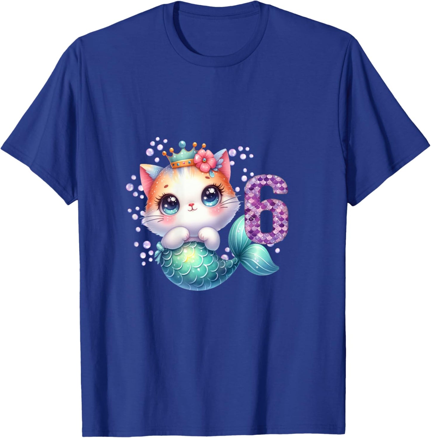 Cat Mermaid 6th Birthday 6 Year Old Party Girls Outfit T-Shirt - T-Shirt | Royal