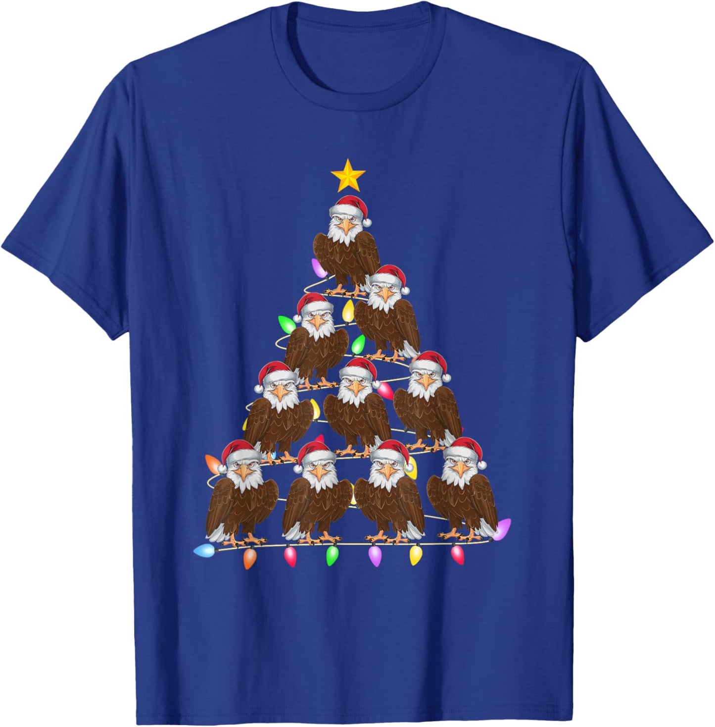 Christmas Tree Lights Men Women Santa Eagle Xmas PJs T-Shirt - T-Shirt | Royal