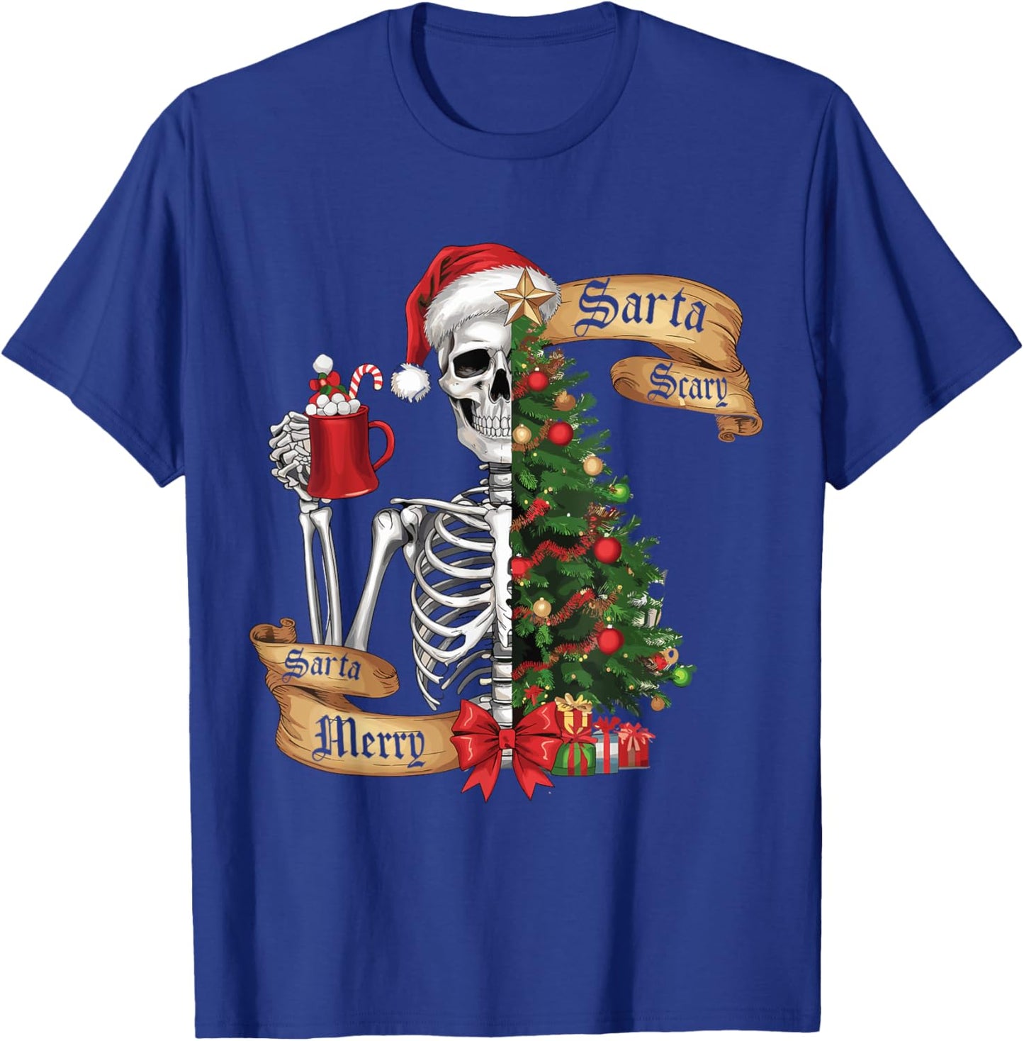 Sorta Merry Sorta Scary Funny Christmas Skeleton Tree Xmas T-Shirt - T-Shirt | Royal