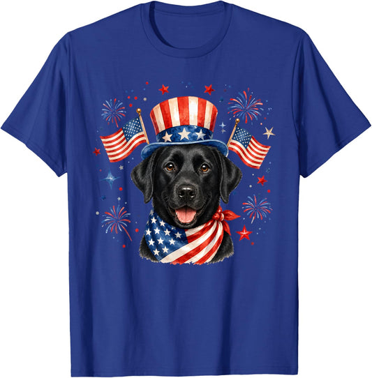 Patriotic Black Labrador Dog 4th of July American Flag T-Shirt - T-Shirt | Royal