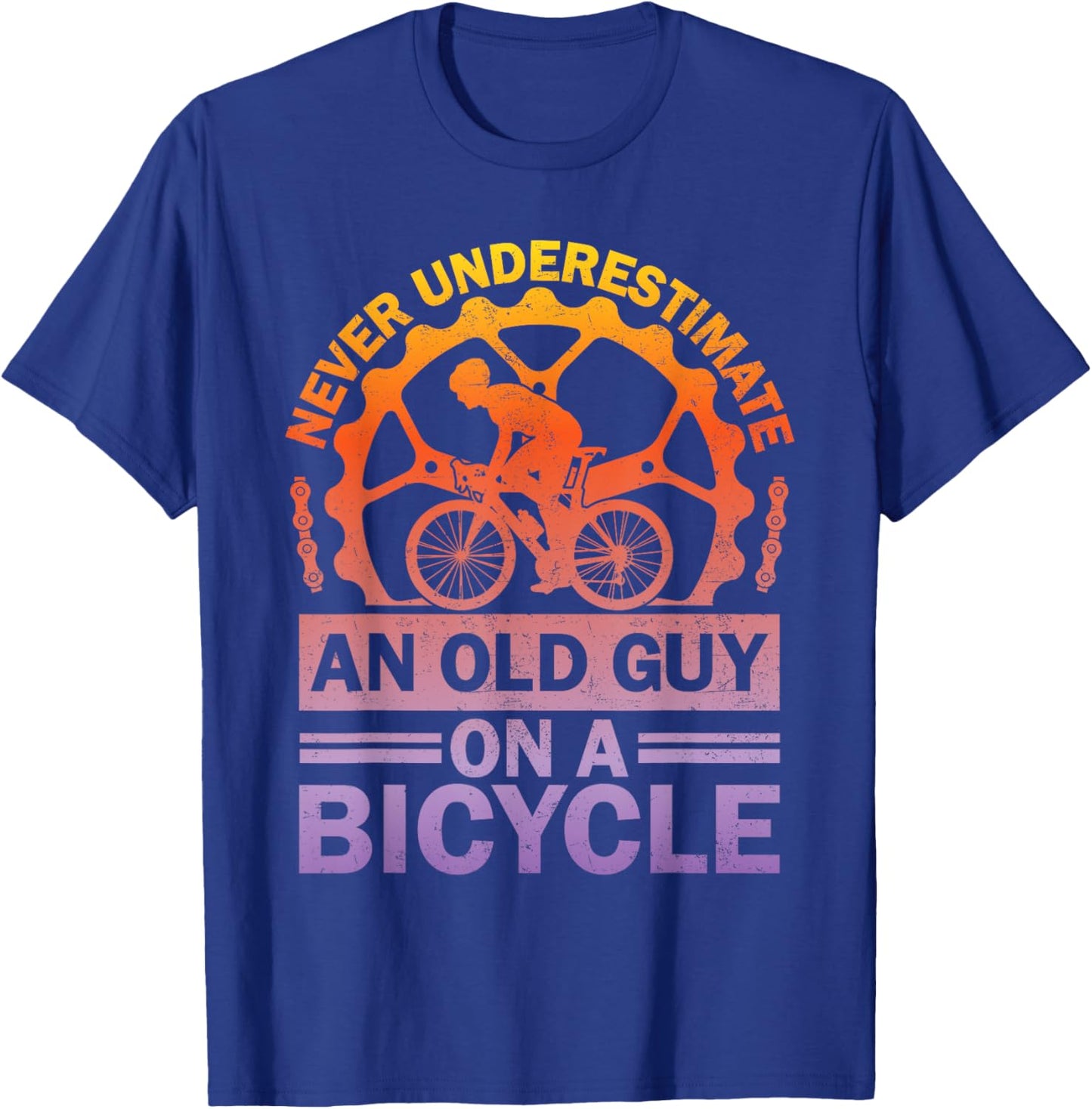 Never Underestimate An Old Guy On A Bicycle Funny Cycling T-Shirt - T-Shirt | Royal