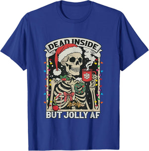 Dead Inside But Jolly AF Funny Skeleton Lights Christmas T-Shirt - T-Shirt | Royal