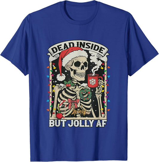 Dead Inside But Jolly AF Funny Skeleton Lights Christmas T-Shirt - T-Shirt | Royal