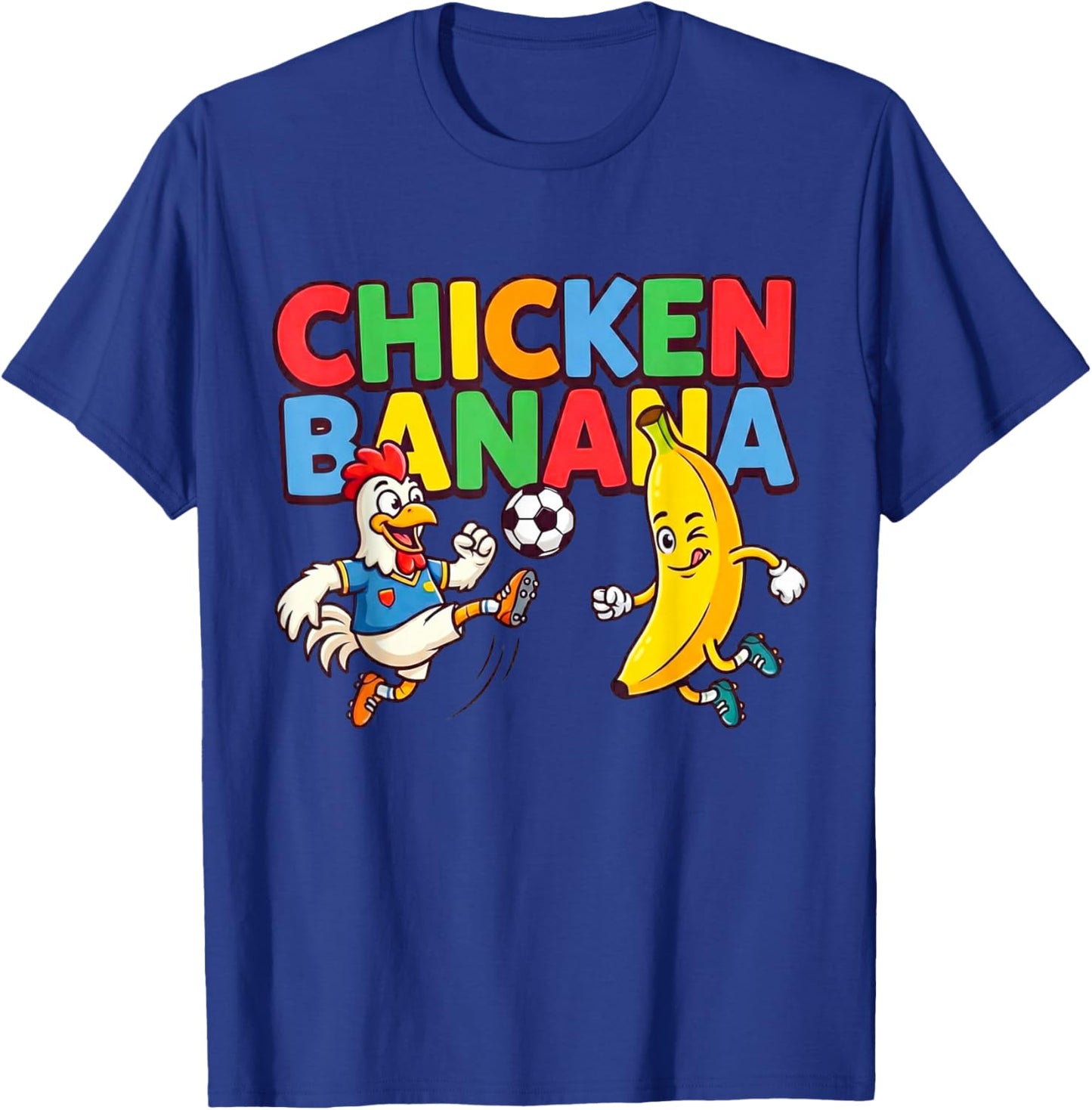 Funny Cartoon Chicken Banana Football Graphic T-Shirt - T-Shirt | Royal