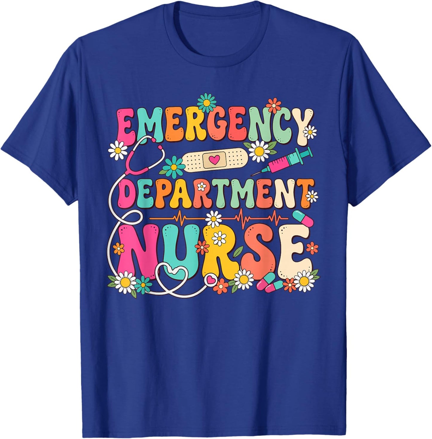 Groovy Emergency Department Nurse Stethoscope ER Nurse T-Shirt - T-Shirt | Royal
