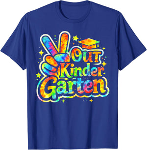 Last Day School Peace Out Kindergarten Tie Dye Teacher Kid T-Shirt - T-Shirt | Royal