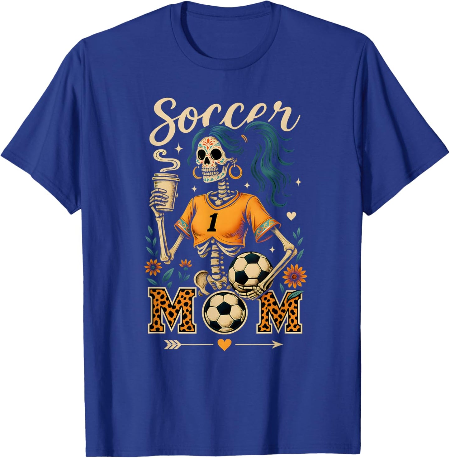 Soccer Mom Skeleton Coffee Leopard Style Vintage Halloween T-Shirt - T-Shirt | Royal