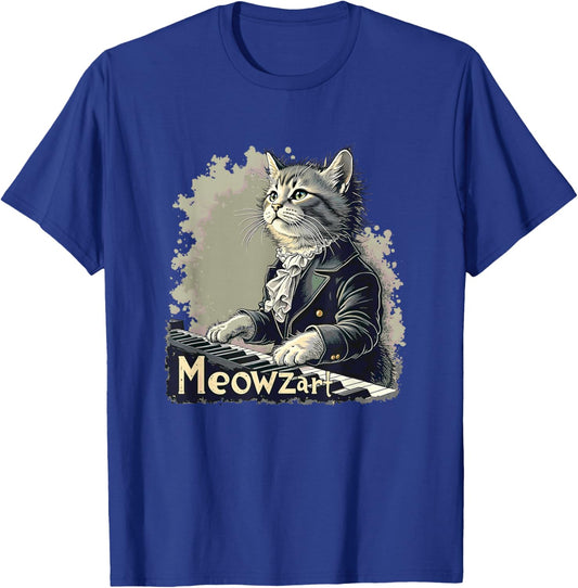 Meowzart Cat Mozart Piano Composer Classical Music Pianist T-Shirt - T-Shirt | Royal