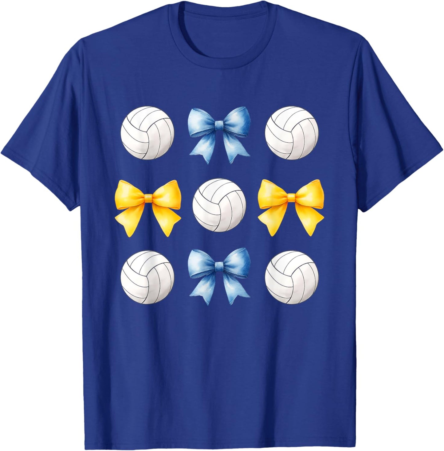 Volleyballs & Blue & Yellow Gold Bows Volleyball Team Player T-Shirt - T-Shirt | Royal