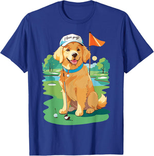 I Love Golf Golf Dog Illustration Golden Retriever T-Shirt - T-Shirt | Royal