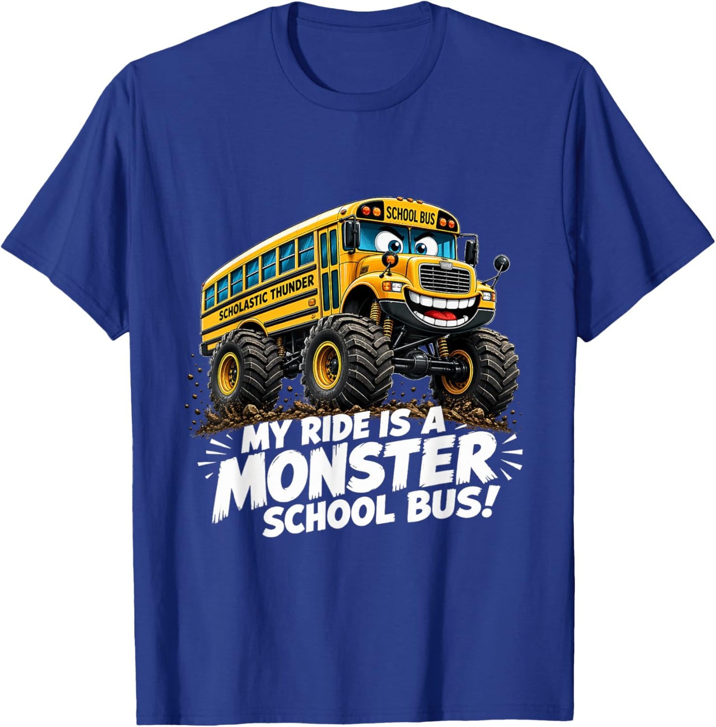 Monster School Bus Ride Funny Kids Big Wheel Truck Lover T-Shirt - T-Shirt | Royal