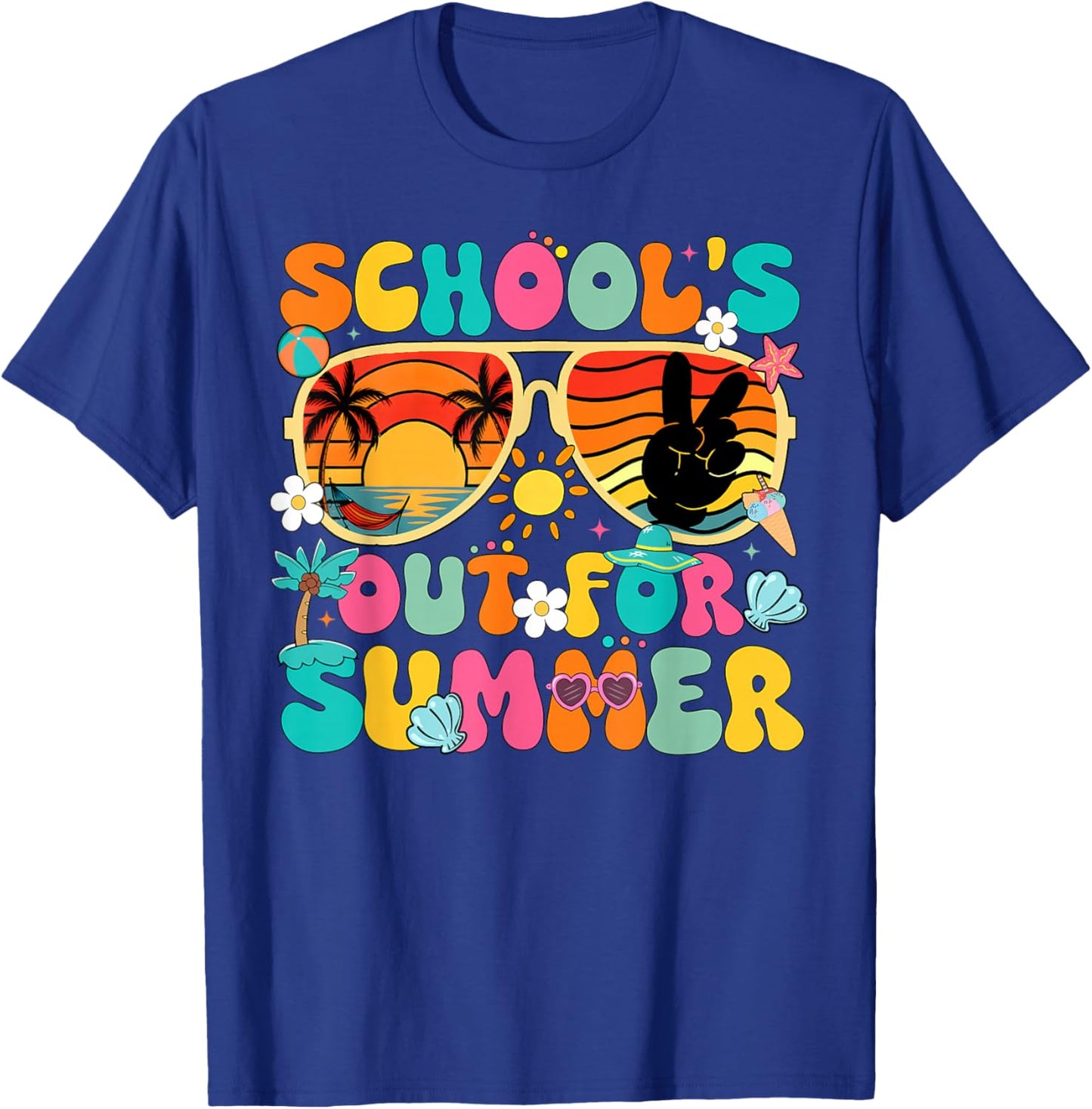 Schools Out for Summer Groovy Last Day of School Teacher T-Shirt - T-Shirt | Royal