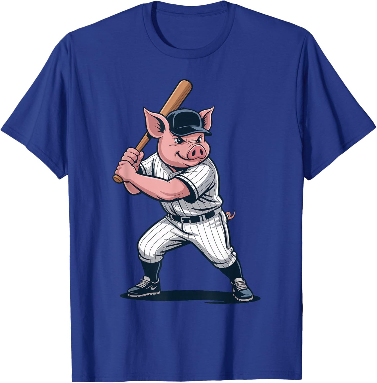 Funny Pig Playing Baseball Artwork Vintage Animal Baseballer T-Shirt - T-Shirt | Royal