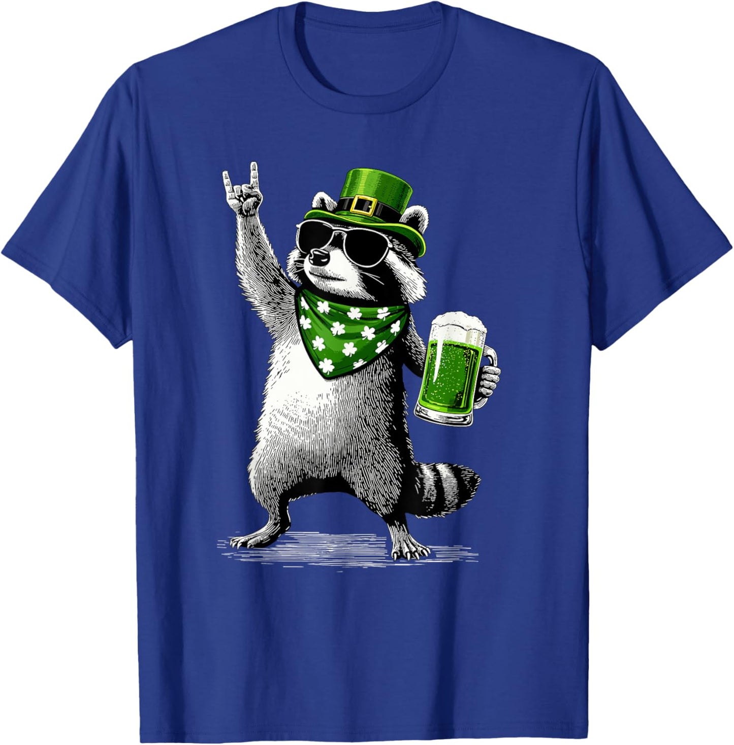 Raccoon St. Patty's Clover Beer Funny St. Patrick's Day T-Shirt - T-Shirt | Royal