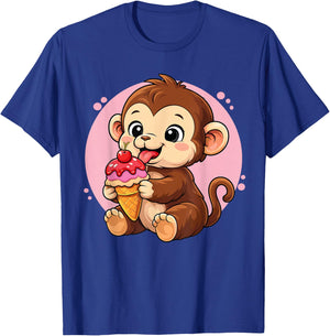 Monkey Eating Ice Cream Graphic Boys Girls Monkey Lover T-Shirt - T-Shirt | Royal
