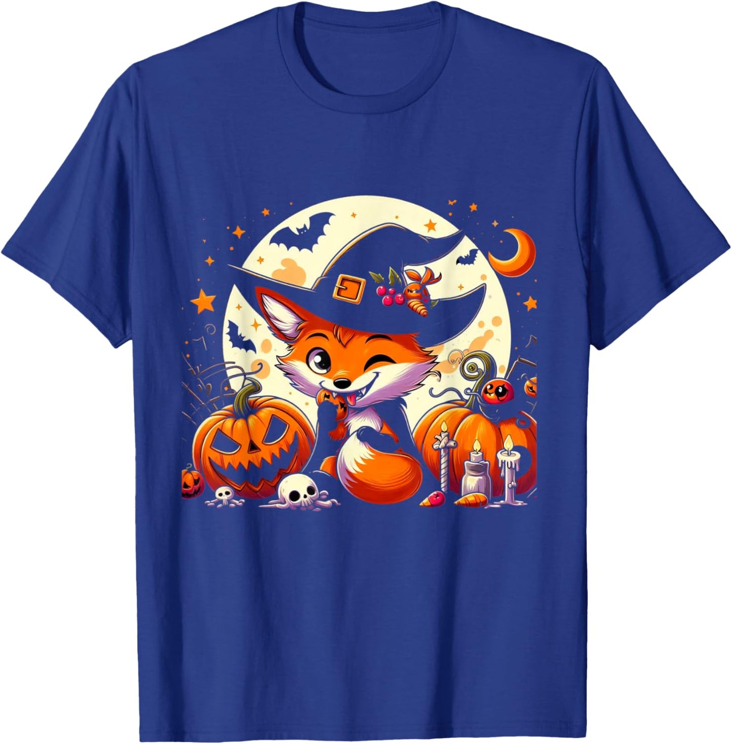 Halloween Fox Witch Pumpkin Fox T-Shirt - T-Shirt | Royal