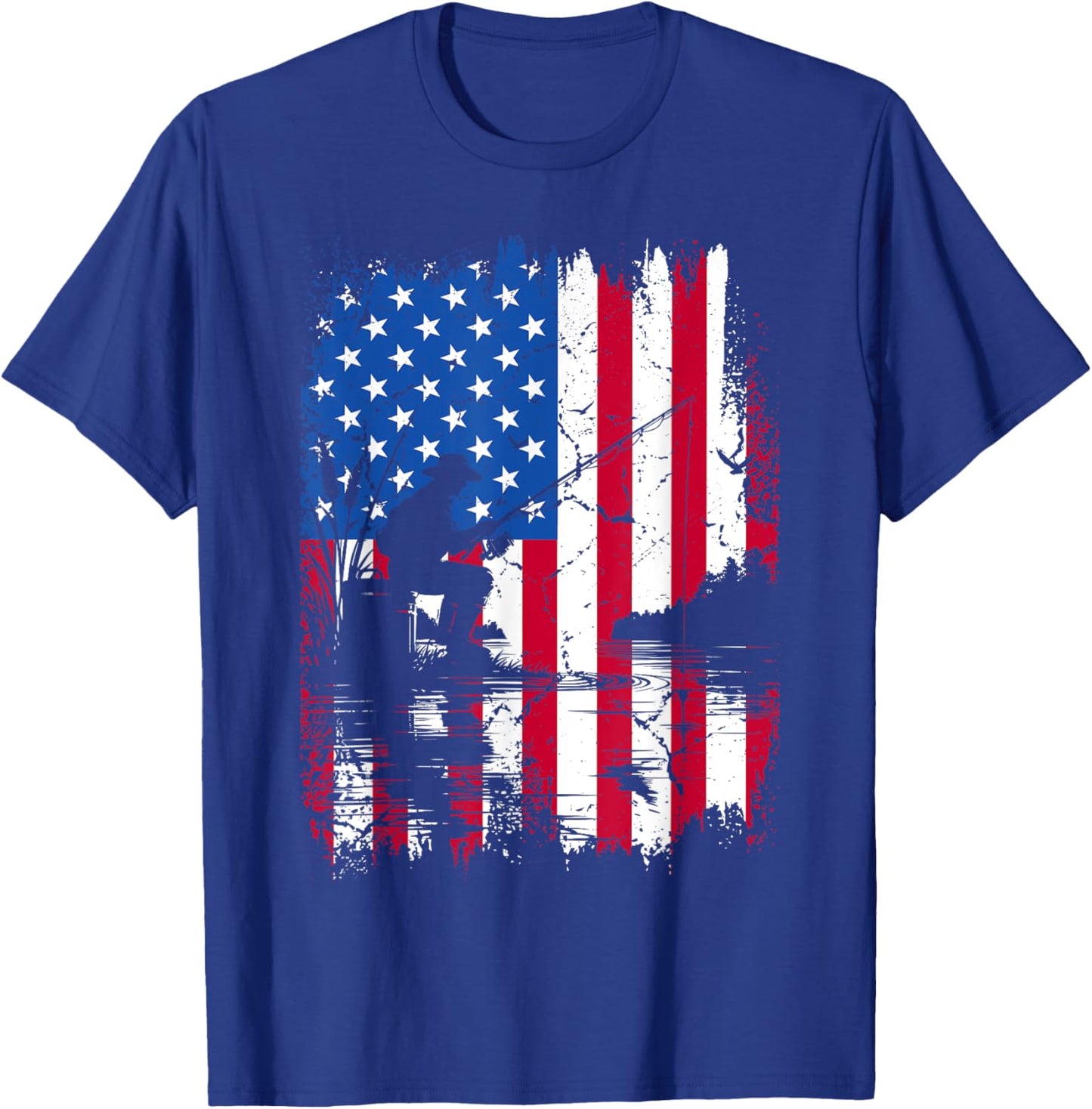 Funny Patriotic Fishermen USA American Flag 4th Of July Men T-Shirt - T-Shirt | Royal