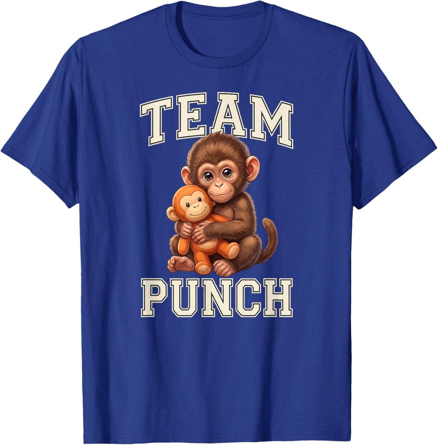 Team Punch Cute Baby Monkey Hugging Plush T-Shirt - T-Shirt | Royal