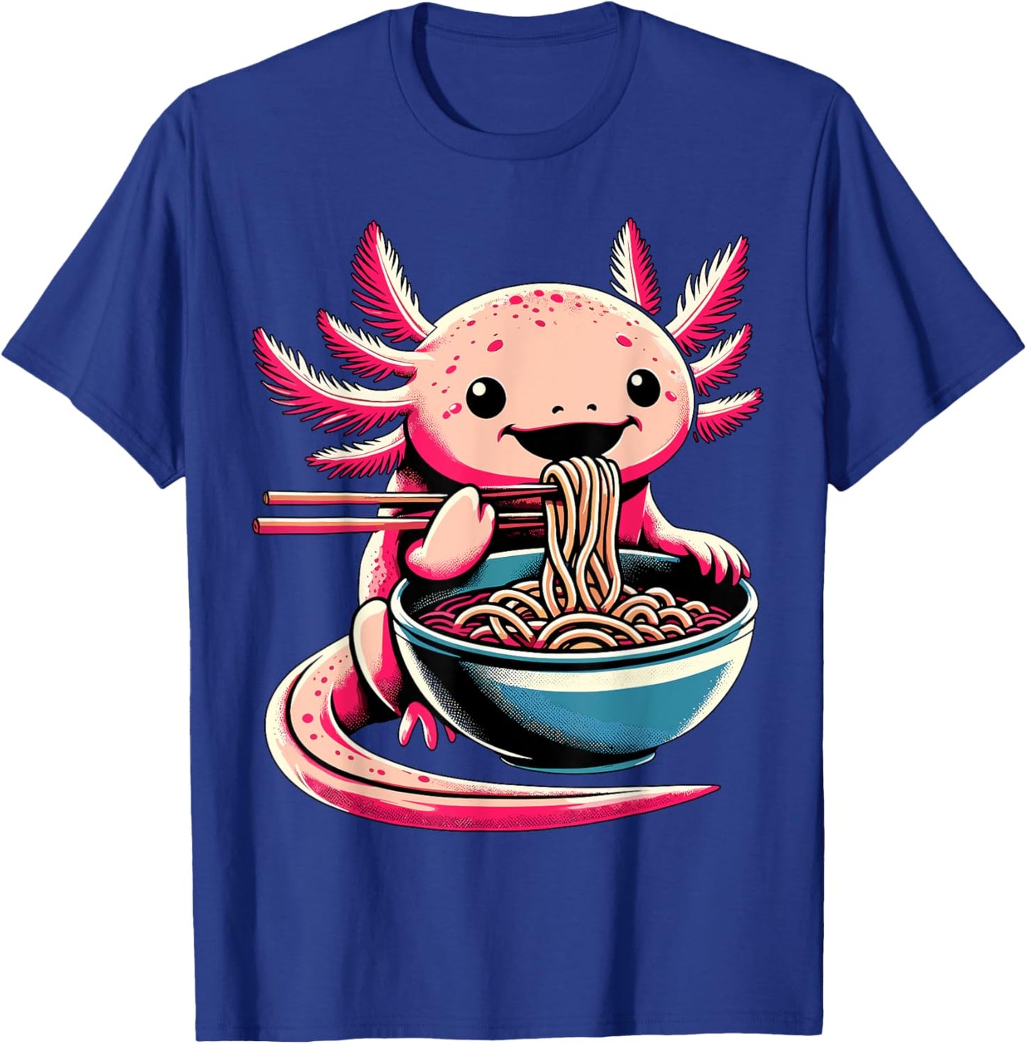 Kawaii Axolotl Eating Ramen T-Shirt - T-Shirt | Royal
