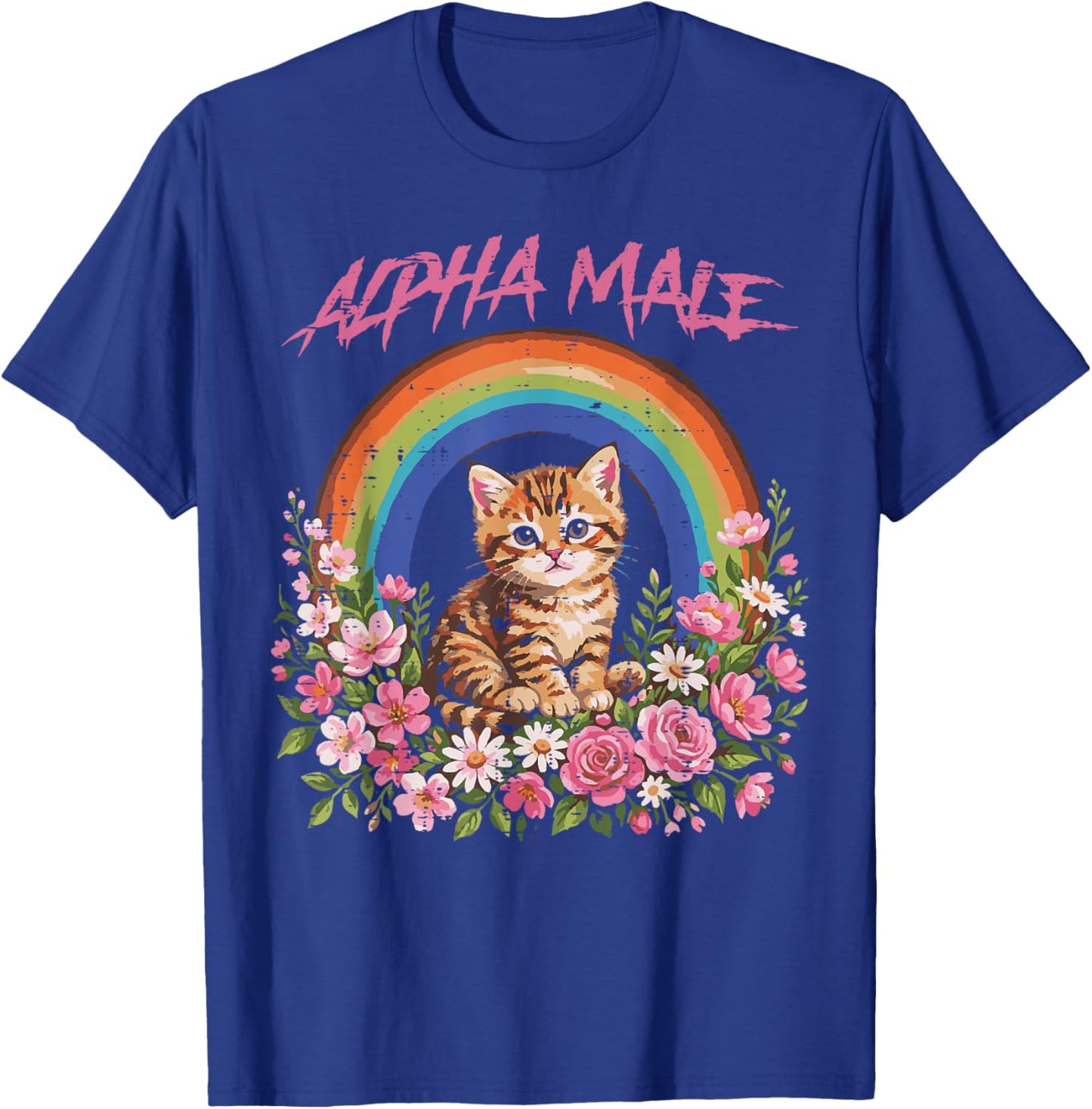 Alpha Male Kitten Rainbow Flowers Funny Cat Meme Men Boys T-Shirt - T-Shirt | Royal
