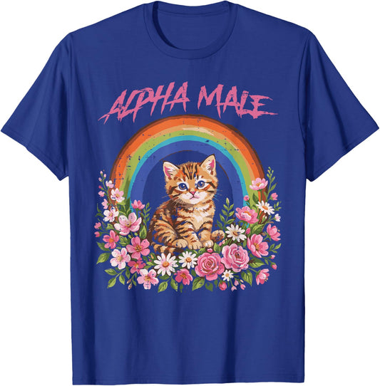 Alpha Male Kitten Rainbow Flowers Funny Cat Meme Men Boys T-Shirt - T-Shirt | Royal