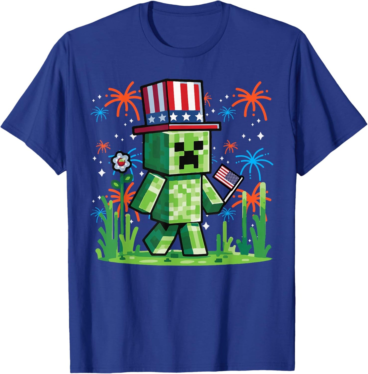 4th of July Gamer Pixel US Flag Gaming Patriotic Boys Kids T-Shirt - T-Shirt | Royal