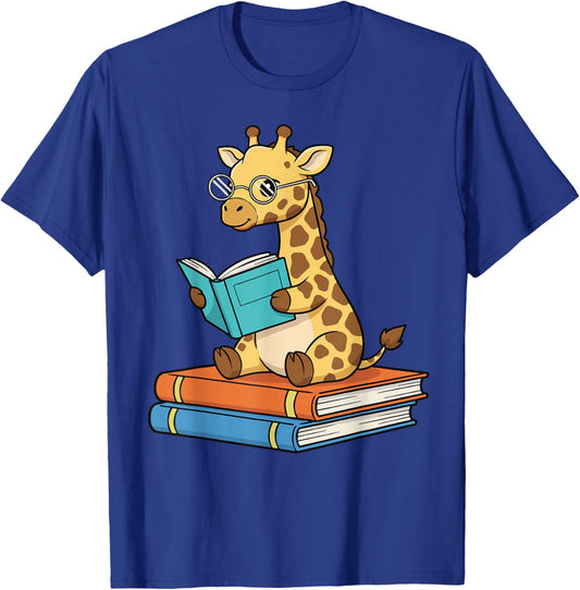 Reading Giraffe Funny Bookworm Safari Animal T-Shirt - T-Shirt | Royal