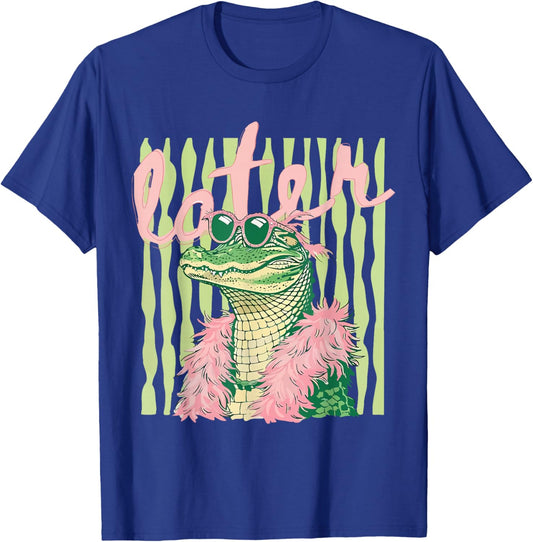 Striped Later Gator Alligator Summer Girly Coastal Beach T-Shirt - T-Shirt | Royal