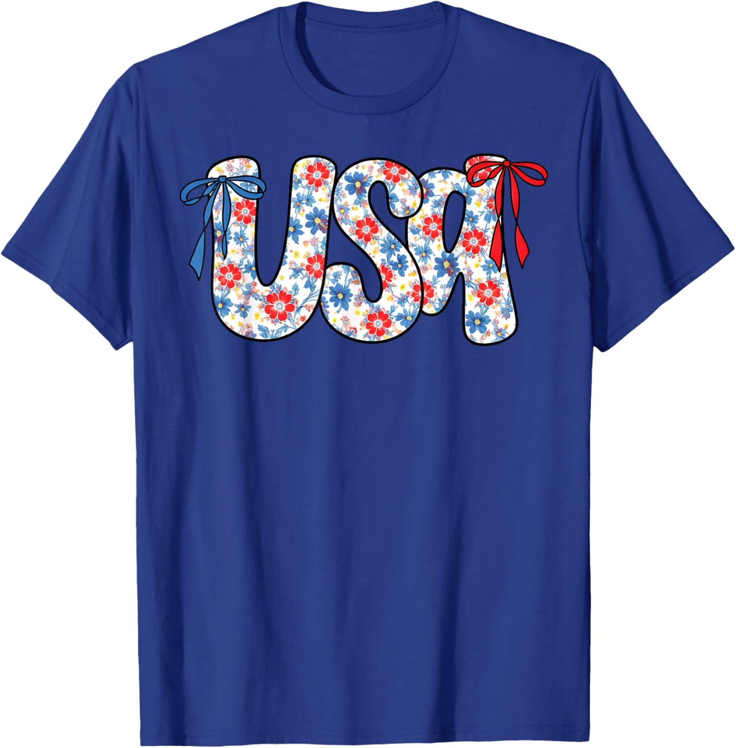 Fourth of July USA Patriotic Floral Coquette Bow Women Girl T-Shirt - T-Shirt | Royal
