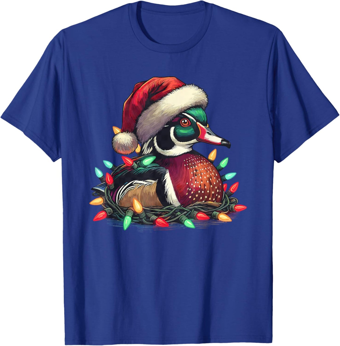 Santa Mallard Duck with Christmas Lights Hunting Season T-Shirt - T-Shirt | Royal