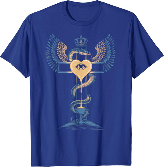 Cross Heart Holy Grail Crown Wings Nectar Immortality Serpnt T-Shirt - T-Shirt | Royal