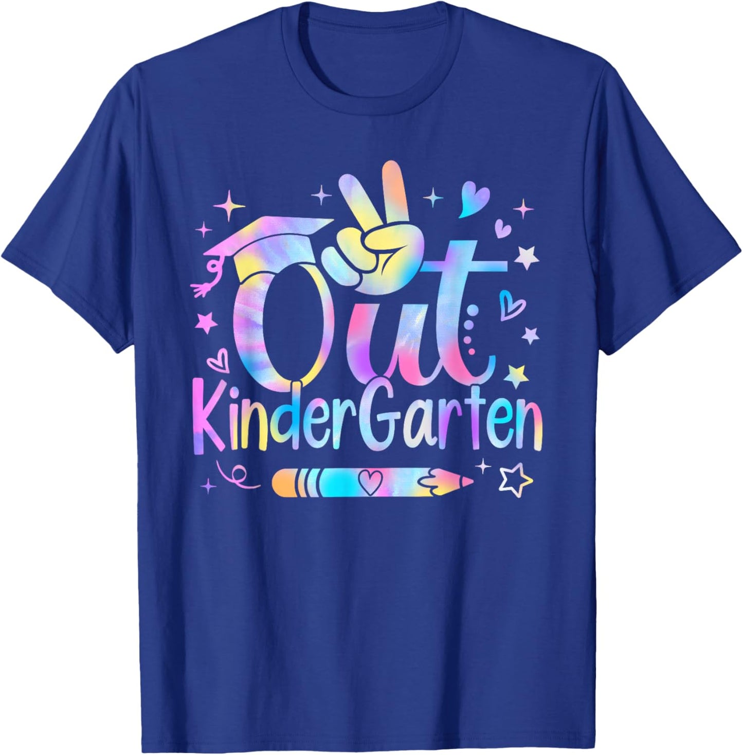 Peace Out Kindergarten Cute Tie Dye Last Day Of School T-Shirt - T-Shirt | Royal