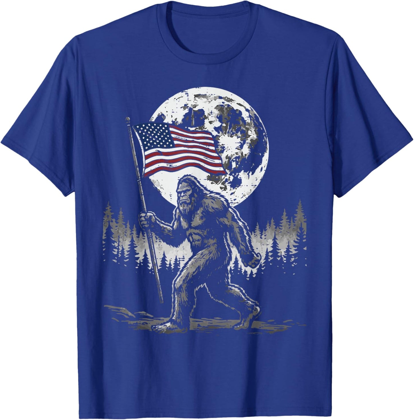 4th of July Bigfoot USA Flag Moon Sasquatch Men Women Kids T-Shirt - T-Shirt | Royal