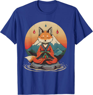 Red Fox Meditation Mountain Yoga Zen Buddha Buddhist T-Shirt - T-Shirt | Royal