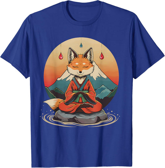 Red Fox Meditation Mountain Yoga Zen Buddha Buddhist T-Shirt - T-Shirt | Royal