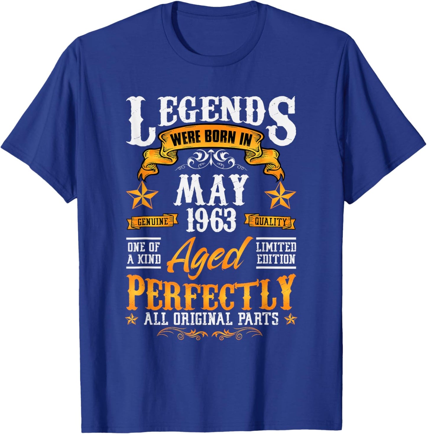 63rd Birthday Vintage Legends Born in 1963 63 Years May T-Shirt - T-Shirt | Royal