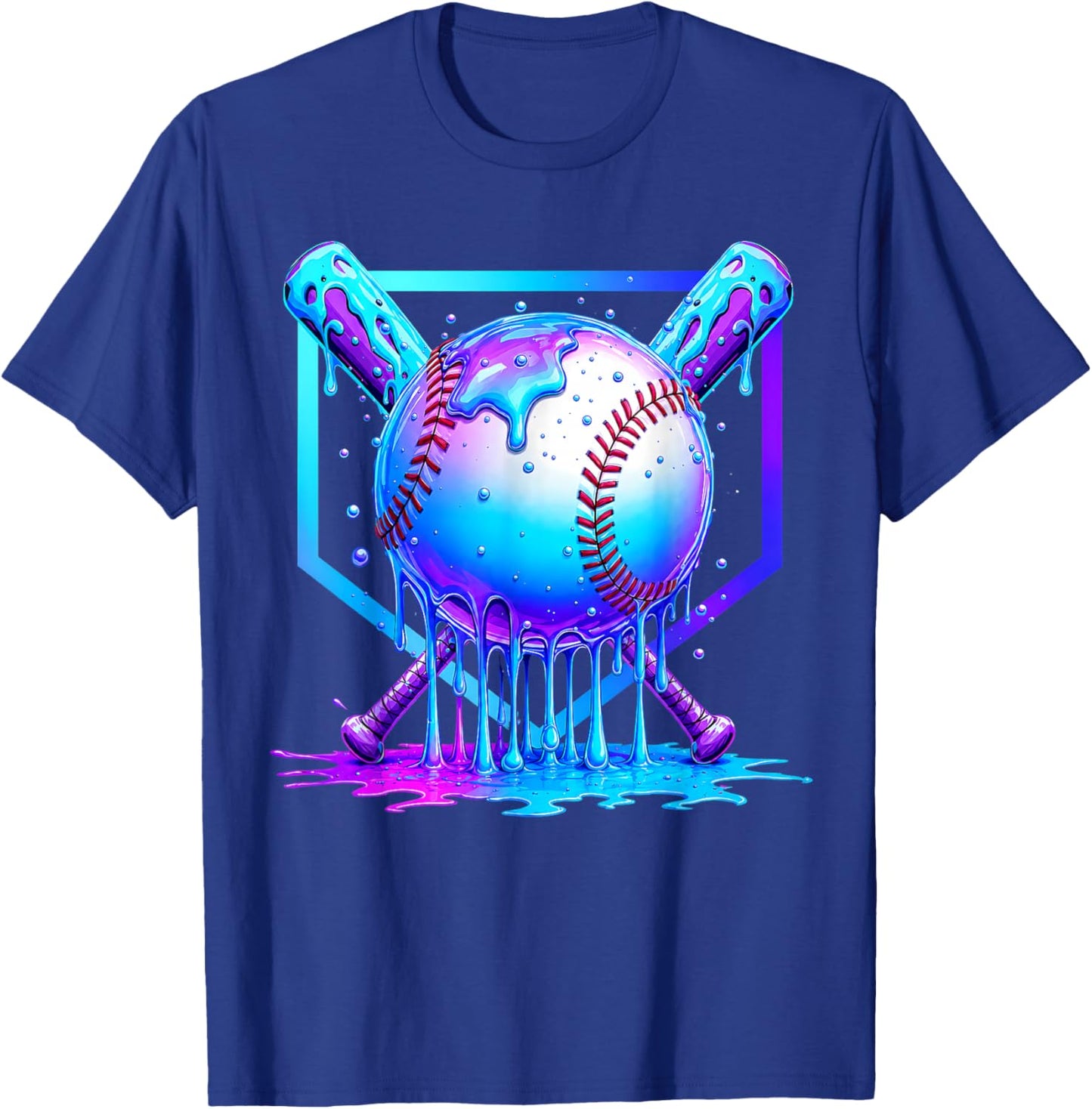 Baseball Drip Ice Cream Blue Boys Cosmic Baseball Glow T-Shirt - T-Shirt | Royal