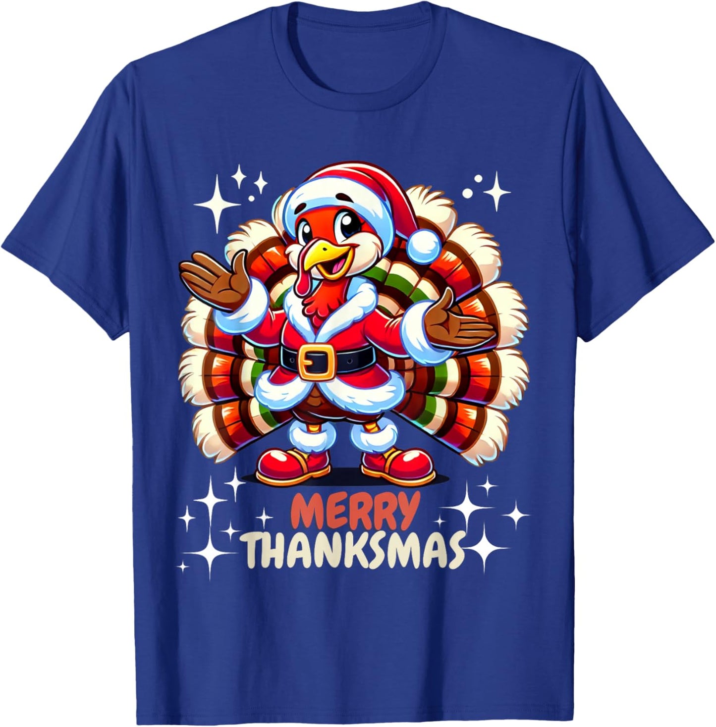Funny Merry Thanksmas Thanksgiving Turkey Xmas T-Shirt - T-Shirt | Royal
