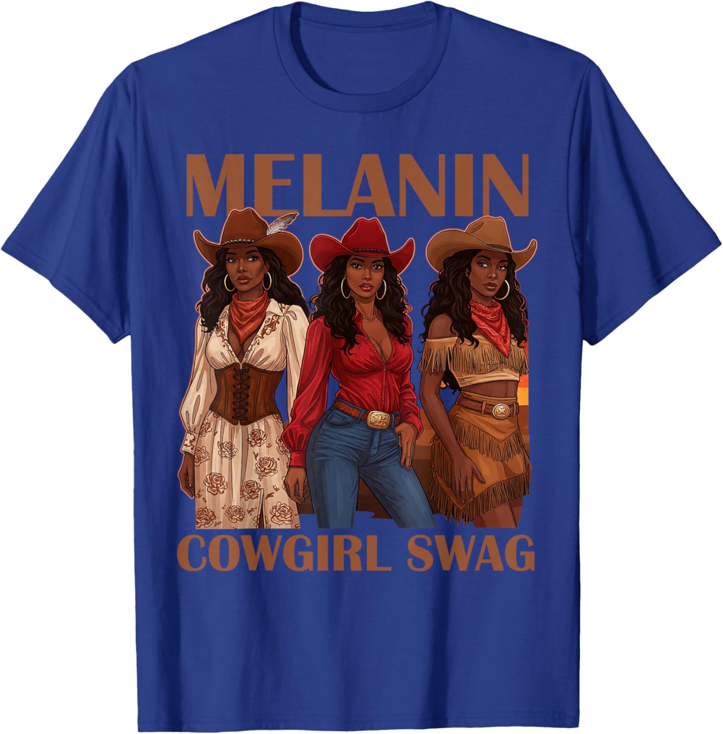 Let's Go Girls Retro Western Country Melanin Cowgirl Swag T-Shirt - T-Shirt | Royal
