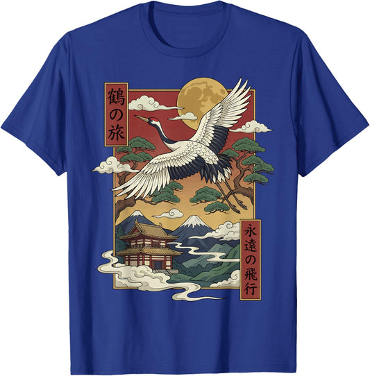 Japanese Crane Japan Cherry Blossom T-Shirt - T-Shirt | Royal